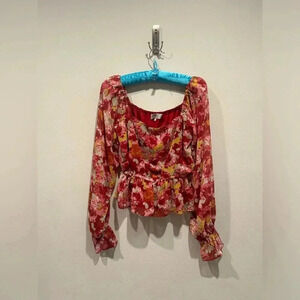 WAYF Floral Peplum Long Sleeve Blouse / Size Small /